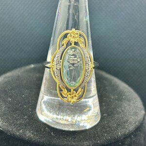 Brand new! Ladies vintage 18K gold plated flower oval cut zircon ring Size 9